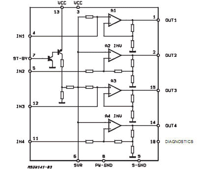 Tda7375 Pinout Circuit Of Quadruple Audio Amplifier Using Integrated Circuit Tda7235 For Systems Surround