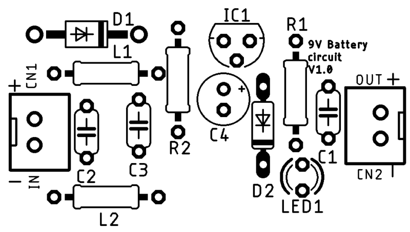 Pcb, Printed Circuit Board Component Silk For 9V Battery Eliminator Circuit For Car