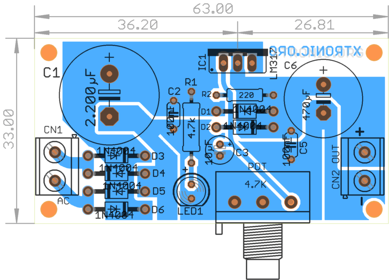 Printed Circuit Board Pcb Component View, Lm317T Voltage Regulator Circuit Adjustable Power Supply