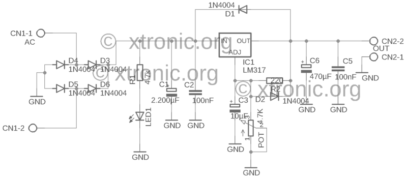 Diagram Circuit Lm317 Voltage Regulator Circuit Adjustable Power Supply.