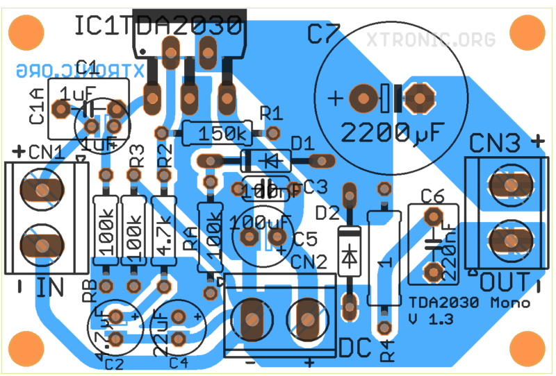 Printed Circuit Board Pcb, Component View Circuit Audio Amplifier With Tda2030