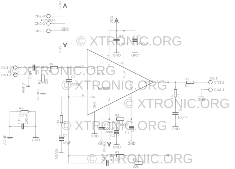 Schematic Lm3886 Amplifier Board Gainclone Lm3886Tf Circuit Diagram