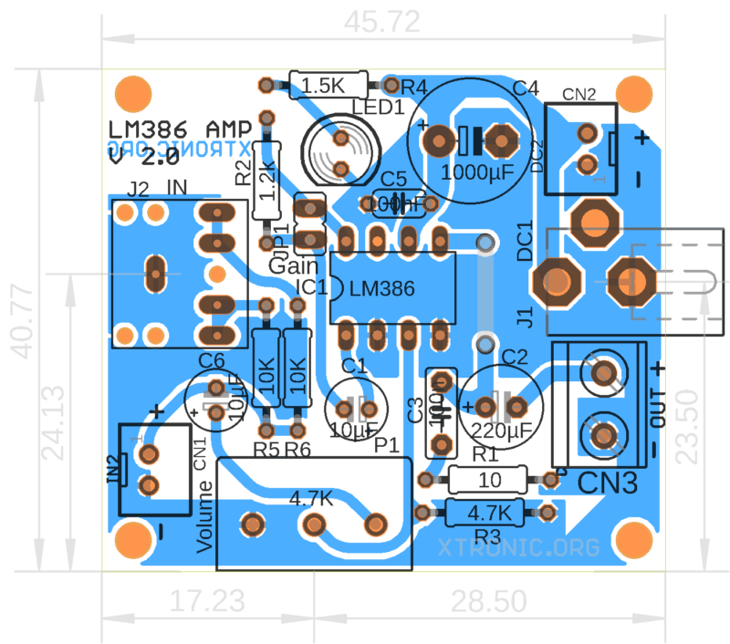 Printed Circuit Board, Pcb Component View, Pcb For Lm386