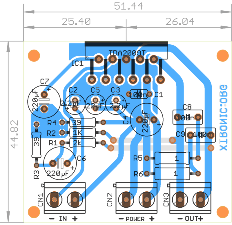 Pcb, Printed Circuit Board Component View For Tda2009 Amplifier Circuit Diagram