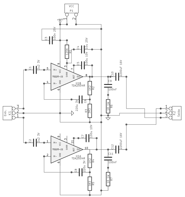 Tda2004 Amplifier Circuit Diagram 10 + 10W Tda2004R