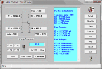 Download NPN DC-BIAS calculates voltages and currents of a simple voltage divider bias NPN bipolar transistor amp