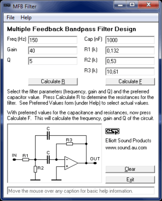 Download mfb-filter free bandpass filter calculator, multiple feedback bandpass filter design.