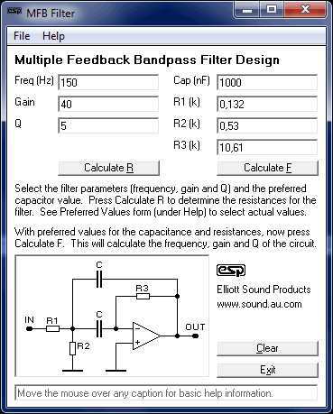 Download mfb-filter free bandpass filter calculator, multiple feedback bandpass filter design.