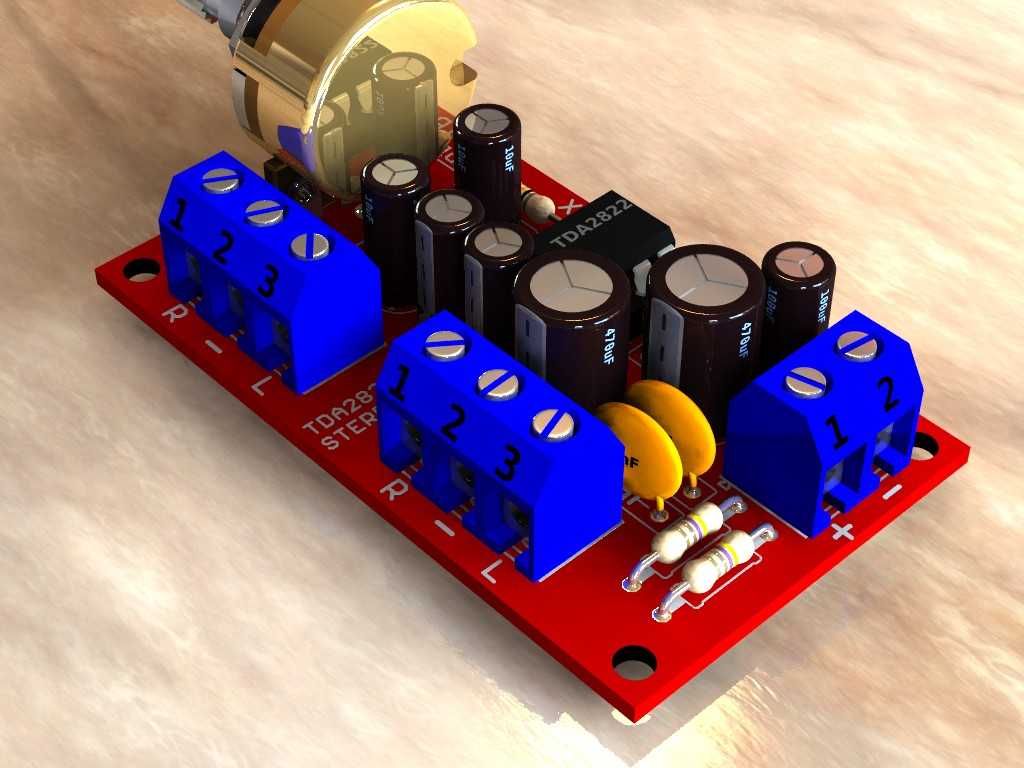 Circuit power audio amplifier stereo 2x 1 watts tda2822 - Dual low-voltage power amplifier With PCB