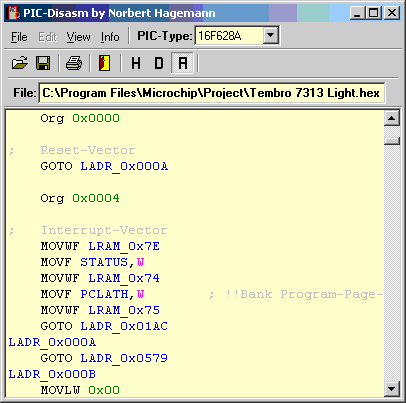 The ASM file is compatible with the assembler from Microchip (MPLAB IDE). It supports the PIC10, PIC12 and PIC16