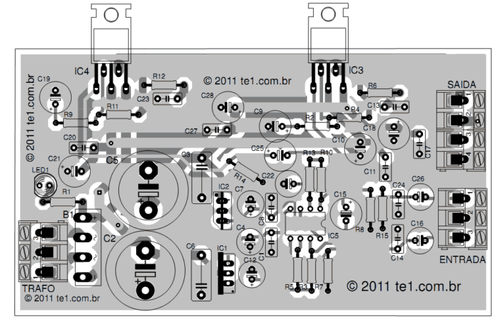 Board Component Side - Guidance For Mounting The Circuit With Lm 1875 - Click To Enlarge