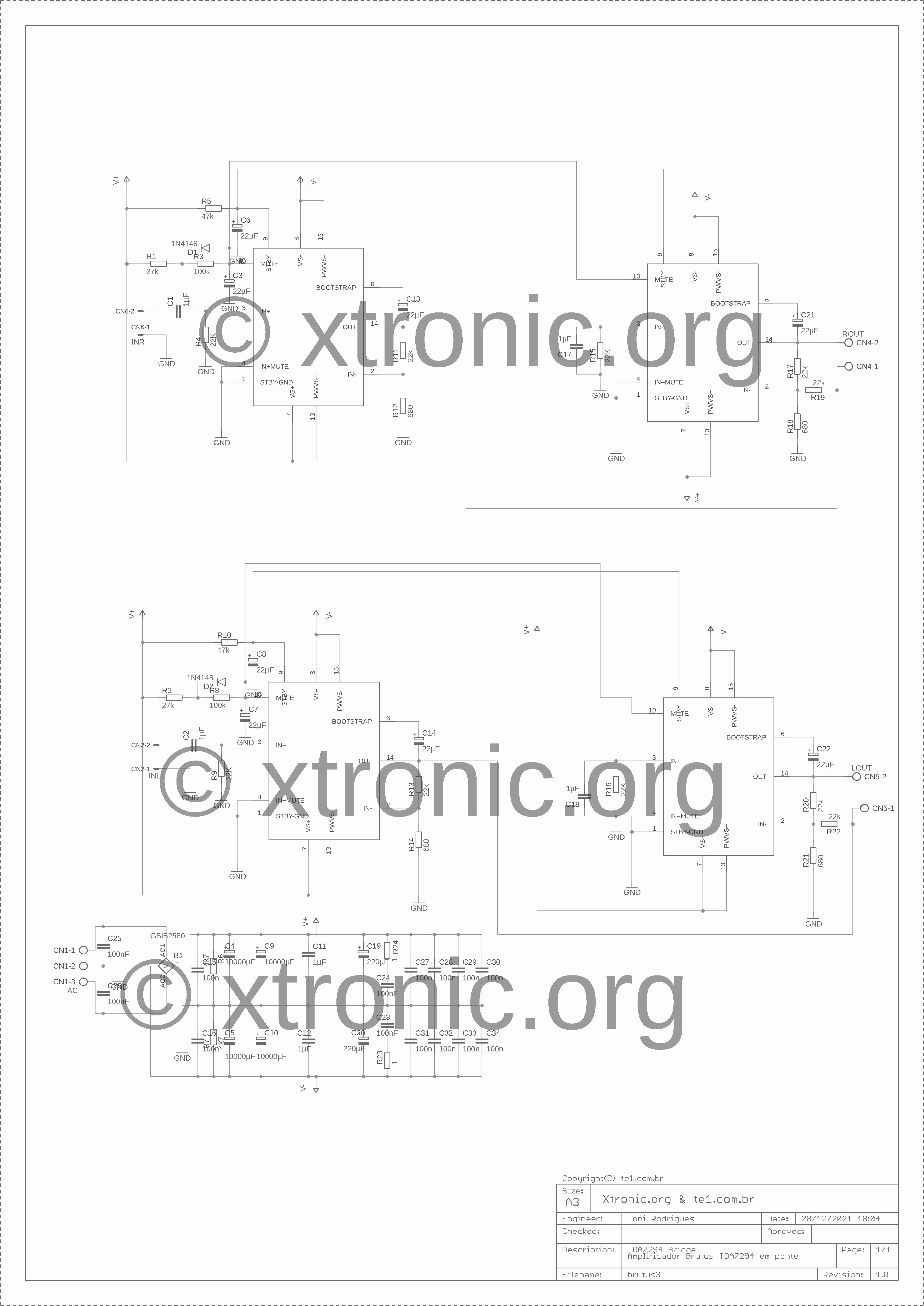 Brutus TDA7294 Circuit Diagram Power Amplifier 170W - Xtronic