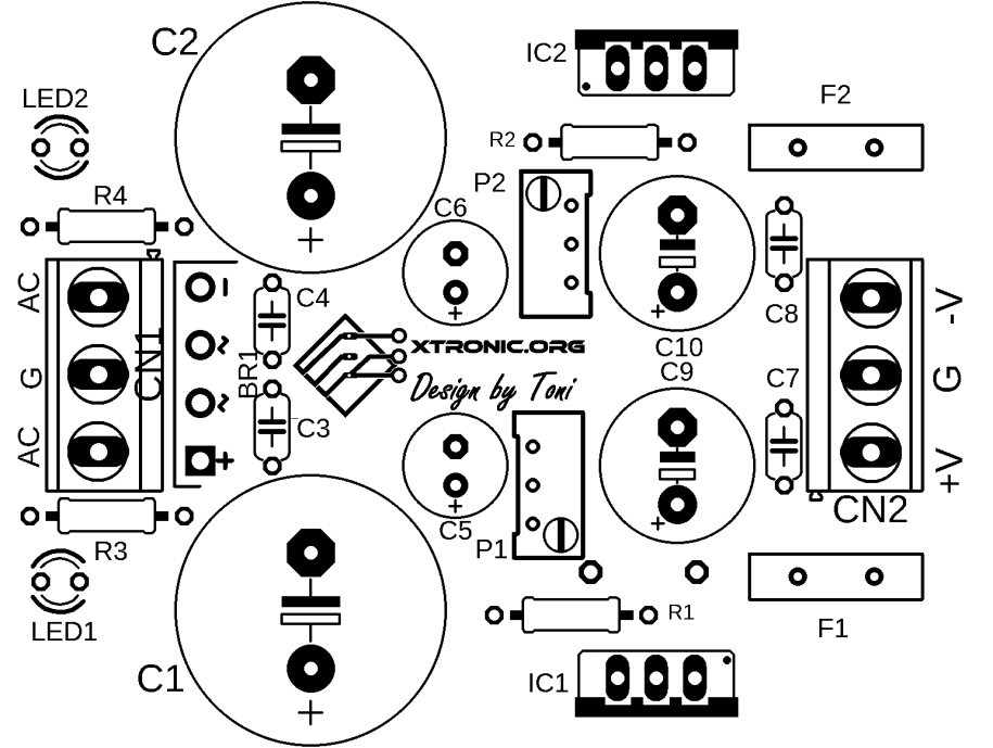 Schematic Symmetrical Power Supply Lm317 Lm337 Dual Power Supply Pcb Component Silk