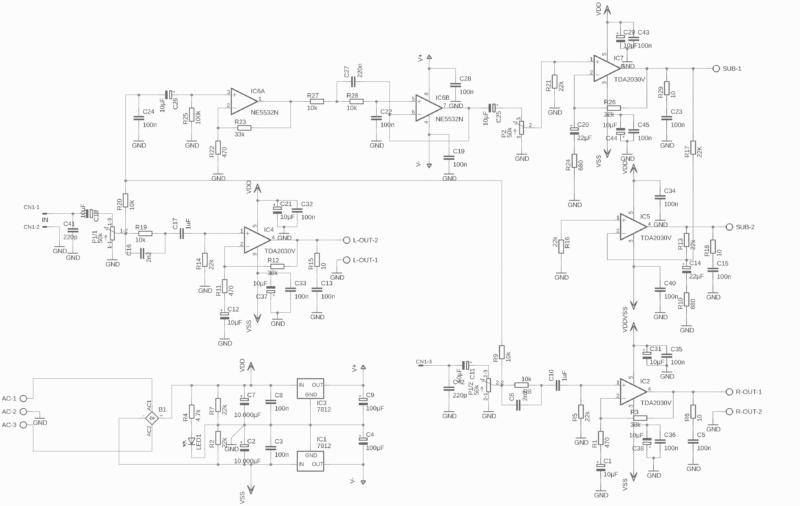 Schematic Silk Tda2030 2.1 Amplifier Board Subwoofer Circuit Diagram