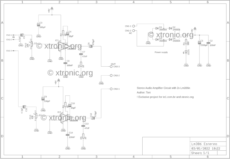 Stereo Audio Amplifier Lm386 Schematic