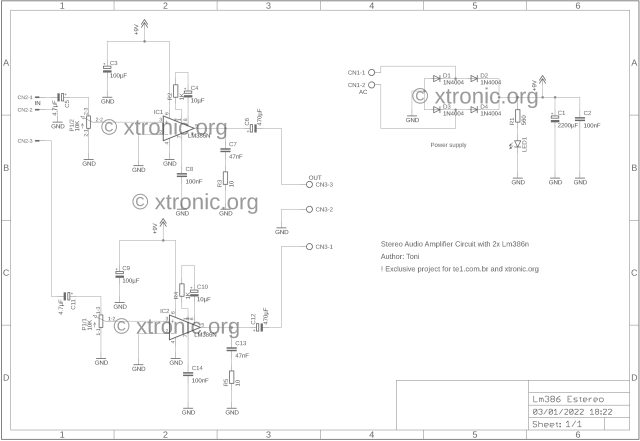 Stereo Audio Amplifier Lm386 Schematic Lm386 Amplifier, Audio, Circuits, Lm386 Amplifier, Lm386 Circuit, Lm386 Circuit Schematics, Lm386 Datasheet, Lm386 Ic, Lm386-1, Lm386M-1, Lm386N, Lm386N-1, Lm386N-3, Power Amplifier, Power Amplifier Circuit, Power Supply Lm386 Audio Amplifier Stereo Circuit Diagram