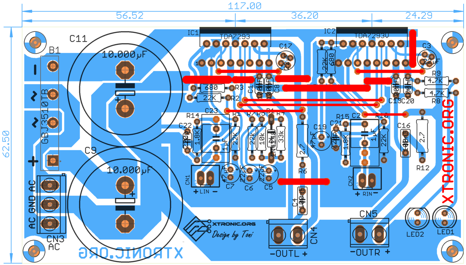 TDA7293 Amplifier Circuit Diagram With PCB - Xtronic