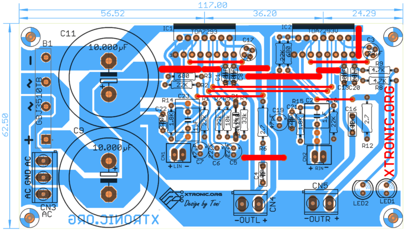 Printed Circuit Board Component View Tda7293 Amplifier Circuit Diagram With Pcb