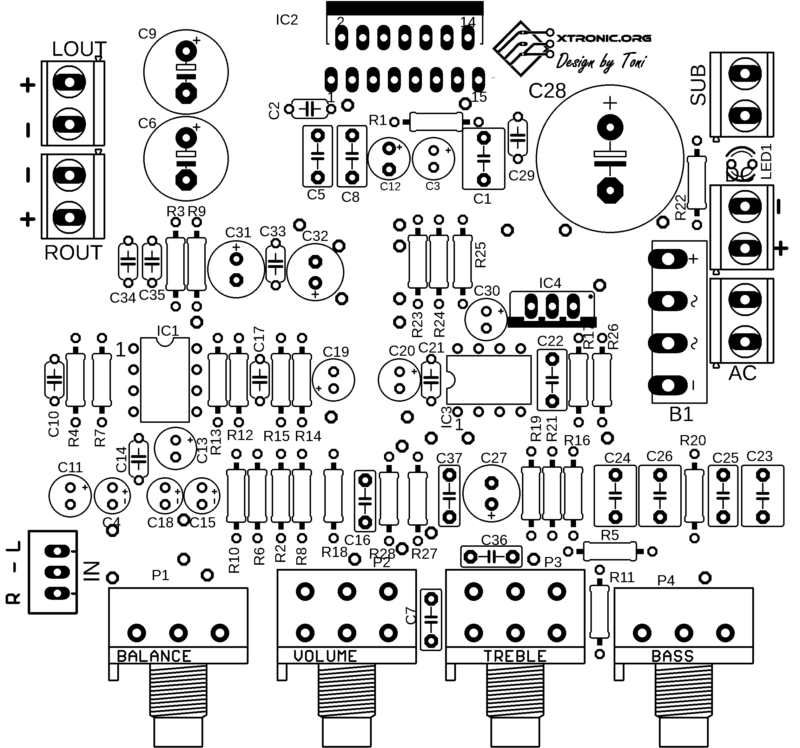 Pcb Component Silk Tda7377 2.1 Amplifier Circuit Diagram With Pcb Stereo 2.1 + Bass Channel
