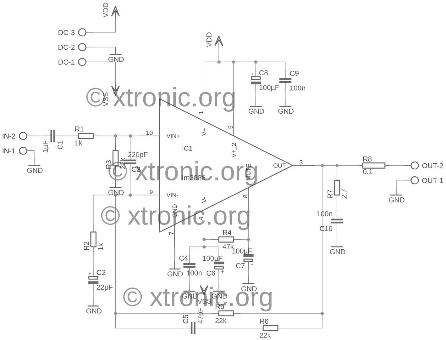 LM3886 Amplifier Board #Minimus Gainclone 70W - Xtronic