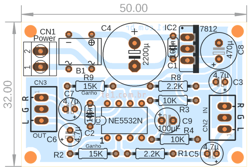 Preamplifier Circuit Diagram With Op-Amp Tl072 Pcb Component View