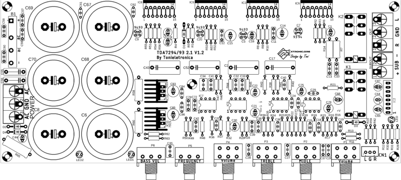 Tda7294 2.1 Tda7293 2.1 Power Amplifier Pcb Top Overlay