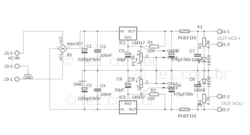 Schematic Adjustable Dual Power Supply Circuit Lm317 Lm337