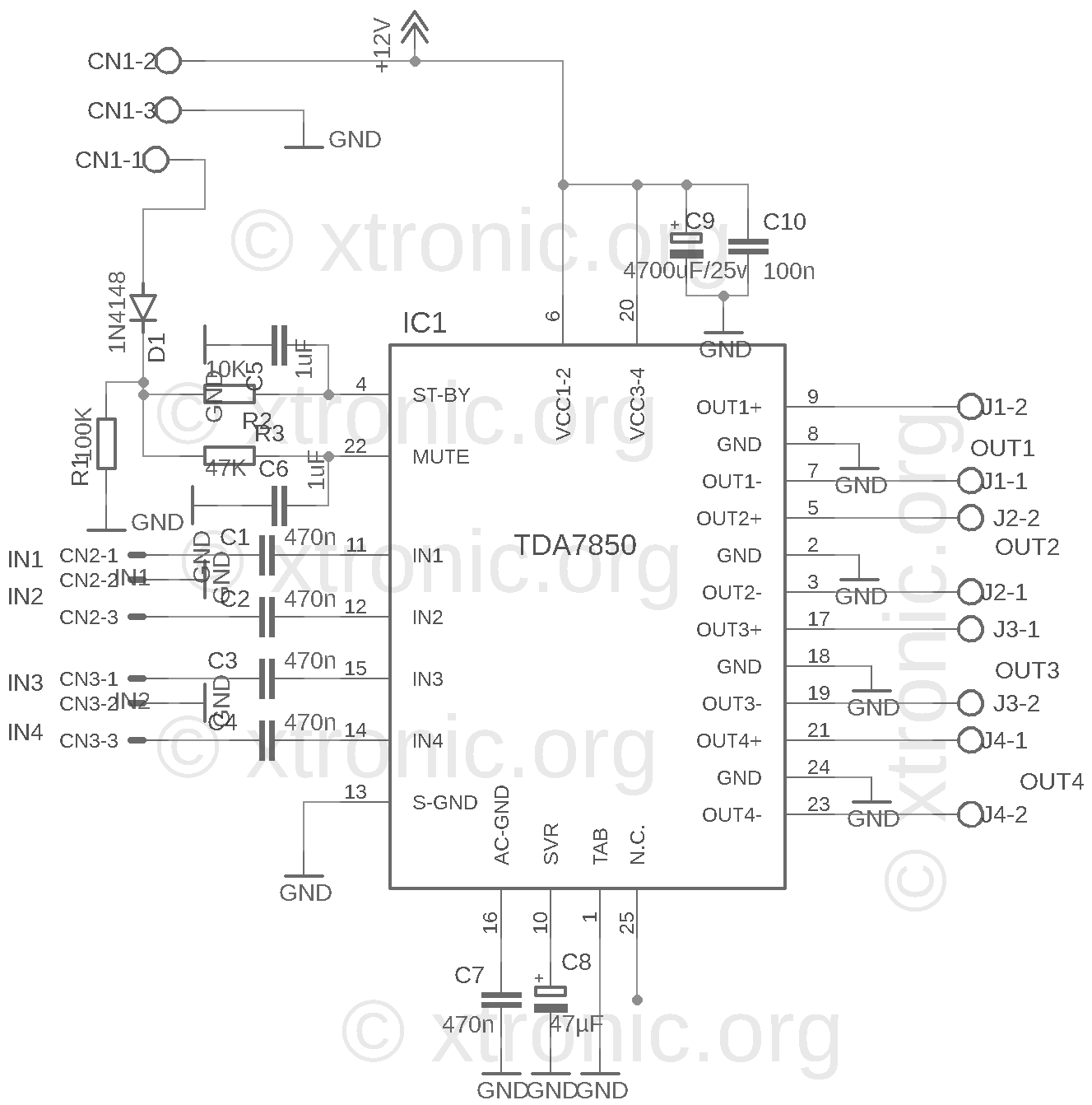 Audio Power Amplifier Circuit With TDA7388 Or TDA7850 - Xtronic