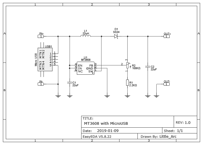 Schematic Mt3608 Step Up Adjustable Voltage Regulator Module Usb