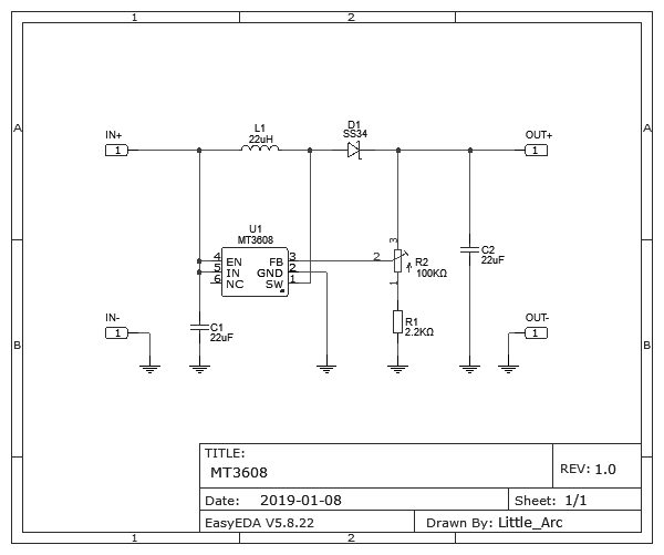 Schematic Mt3608 Step Up Adjustable Voltage Regulator Module