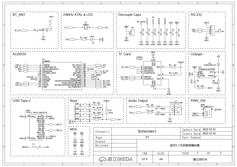 Schematic Jl Ac6955F Bluetooth 5.1 Audio Module + Sd Card
