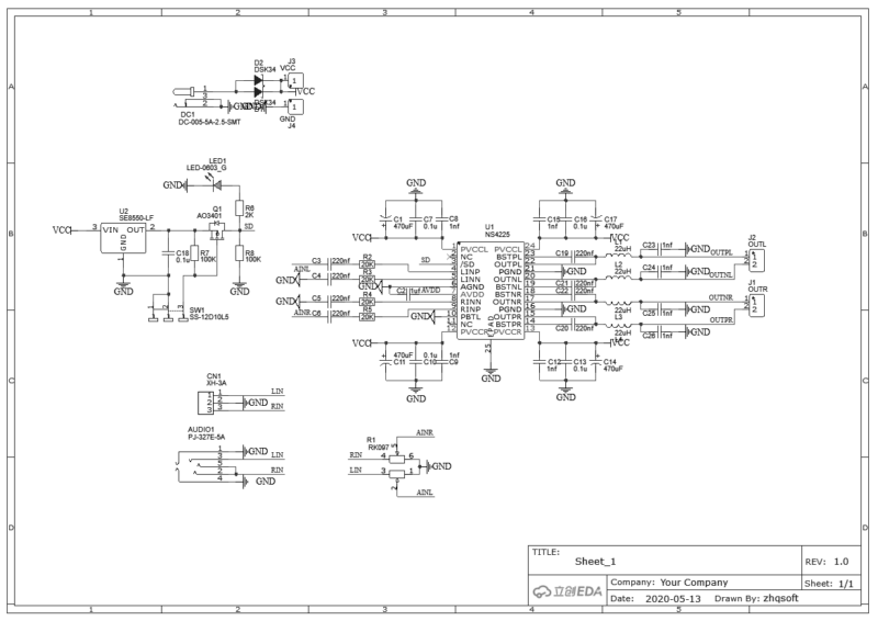 Schematic Ns4225 25W Stereo Power Amplifier Circuit