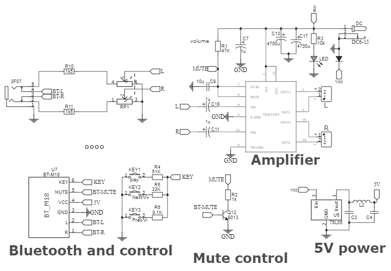 Schematic Tda7297 Mh M18 Bluetooth 4.2 Power Amplifier Circuit Tda7297 Amplifier, Amplifier Tda, Audio, Bluetooth, Circuits, Power Amplifier, Power Amplifier Circuit, Stereo, Tda, Tda7297 15W+15W, Tda7297 Amp, Tda7297 Amplifier, Tda7297 Datasheet, Tda7297 Diy, Tda7297 Pdf Compact Tda7297 + Mh-M18 Bluetooth 4.2 Power Amplifier Circuit For Audio Applications