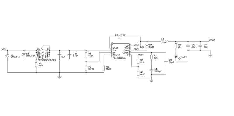 Schematic Tps54360 60V 3.5A Step-Down Dc-Dc Converter Circuit