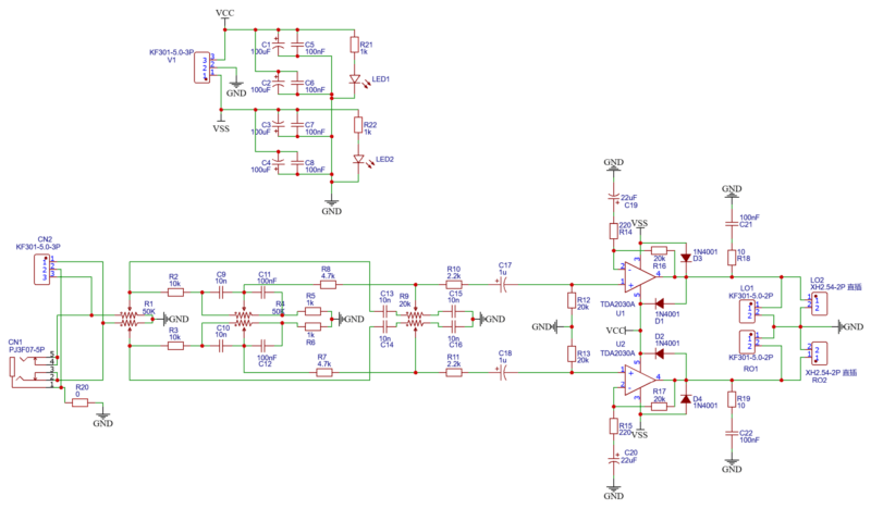 Schematic Stereo Amplifier Circuit With Tda2030 With Tone Controls