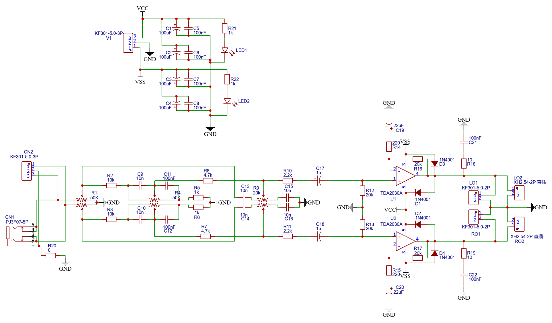 Stereo Amplifier Circuit With TDA2030 With Tone Controls - Xtronic