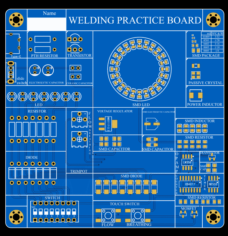 Welding Practice Board Pth And Smd Pcb 3D Welding Practice Board Welding Practice Board Pth And Smd 4 555, Cd4017, Circuits, Led Circuit, Light / Led, Pcb, Pcb-Layout, Schematic, Solder, Tips, Tutorial Welding Practice Board Pth And Smd Pcb 3D