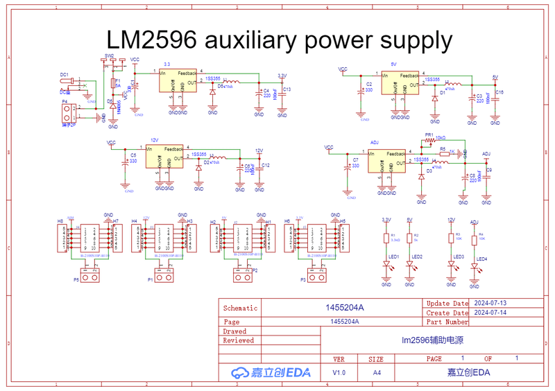 Schematic Lm2596 Auxiliary Power Supply 3.3V 5V 12V Adj Voltage Lm2596 Lm2596 Auxiliary Power Supply 3.3V 5V 12V Adj Voltage 1 Circuits, Dc Dc, Lm2596, Lm317, Lm317 Circuit, Power Supply, Voltage Converter Schematic Lm2596 Auxiliary Power Supply 3.3V 5V 12V Adj Voltage