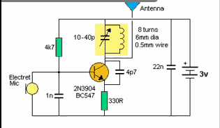 Building A Super Spy Bug Fm Transmitter Tutorial Transistor  2N3904 Circuit Diagram