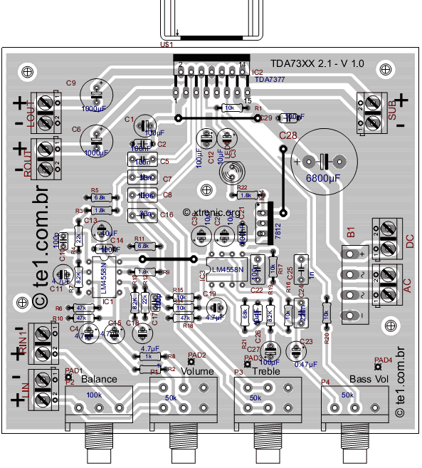 Tda7377 2.1 30 Watts Power Amplifier - Xtronic.org